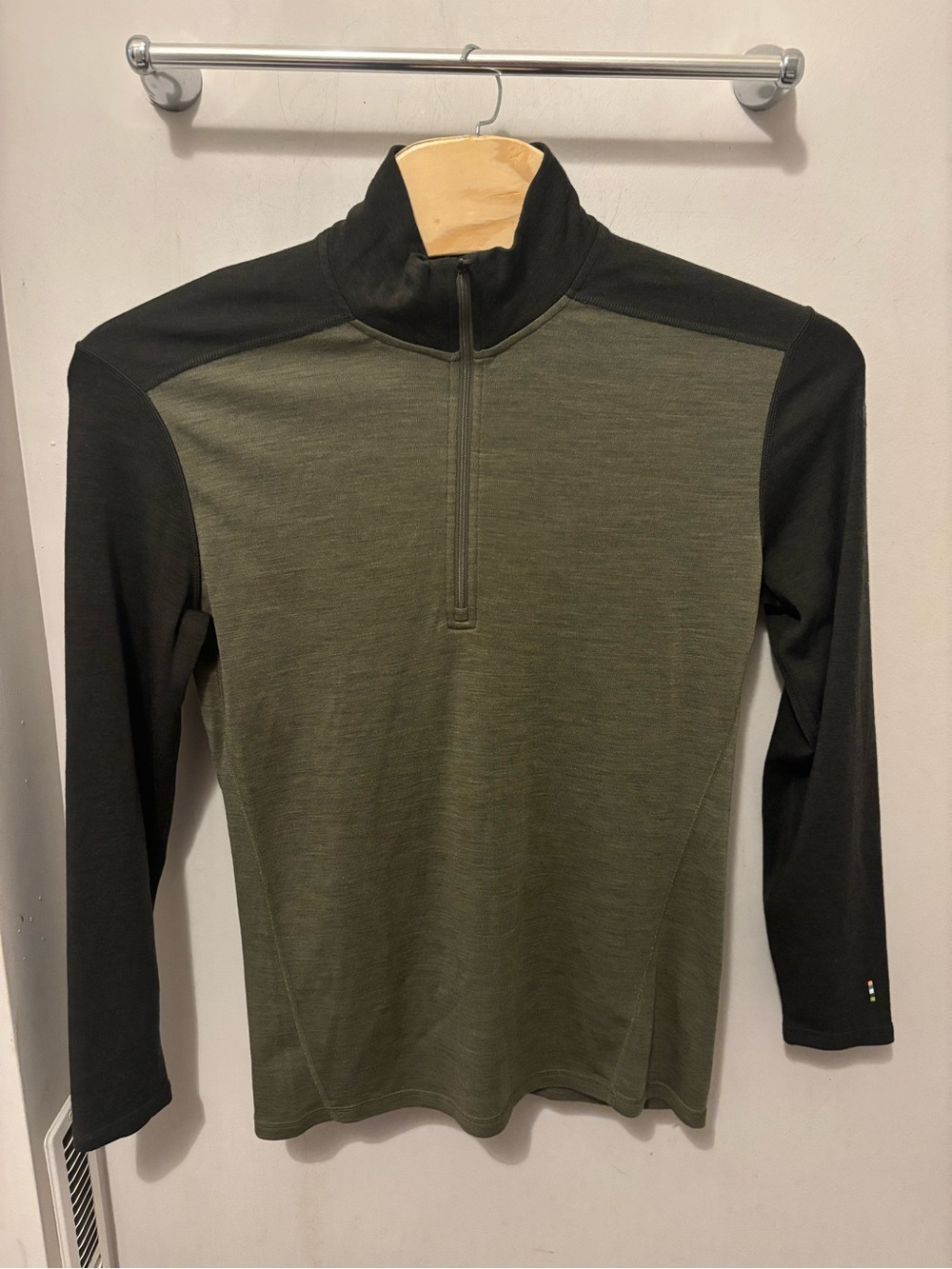 Smartwool Shirt Mens Large Green Gray Long Sleeve 1/4 Zip Base Layer Merino 150
